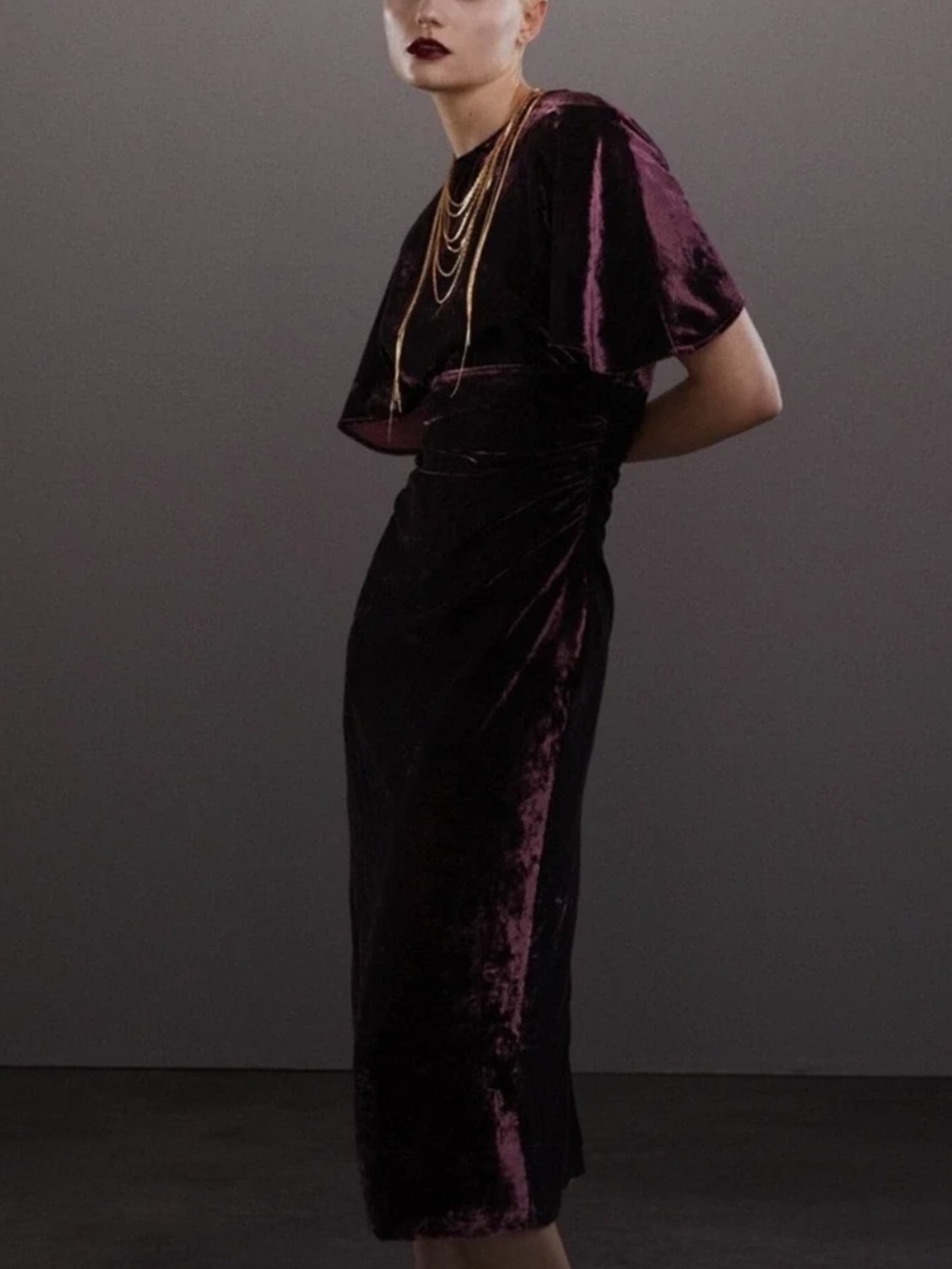Zara Deep Plum Velvet Midi Dress